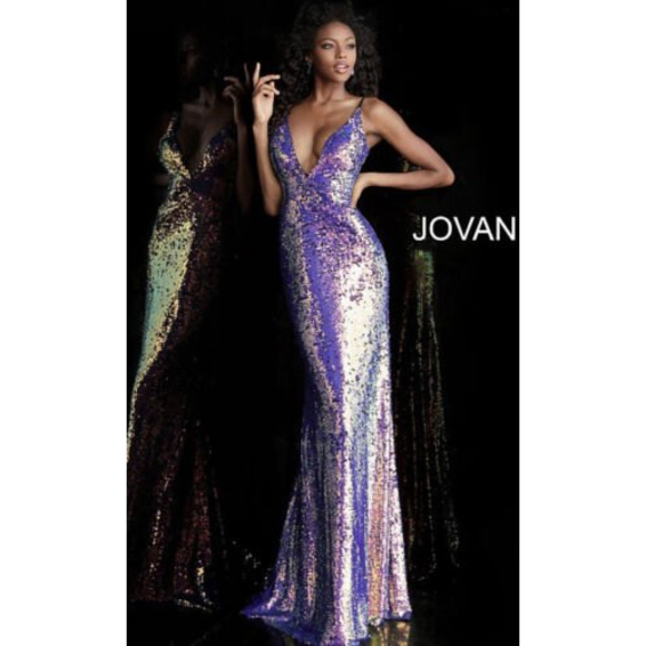 ‼️SOLD‼️Jovani Iridescent Embellished Sequin Fitted V Neck Prom Bridesmaid Dress - Picture 8 of 11